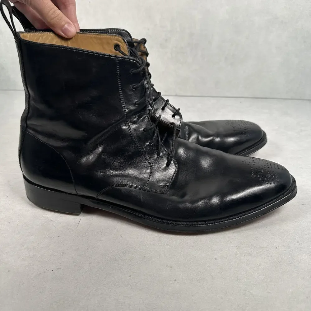 Cole Haan Boots Mens Size 10.5 Black Leather Lace Up Ankle Lionel Dress - Picture 4 of 14